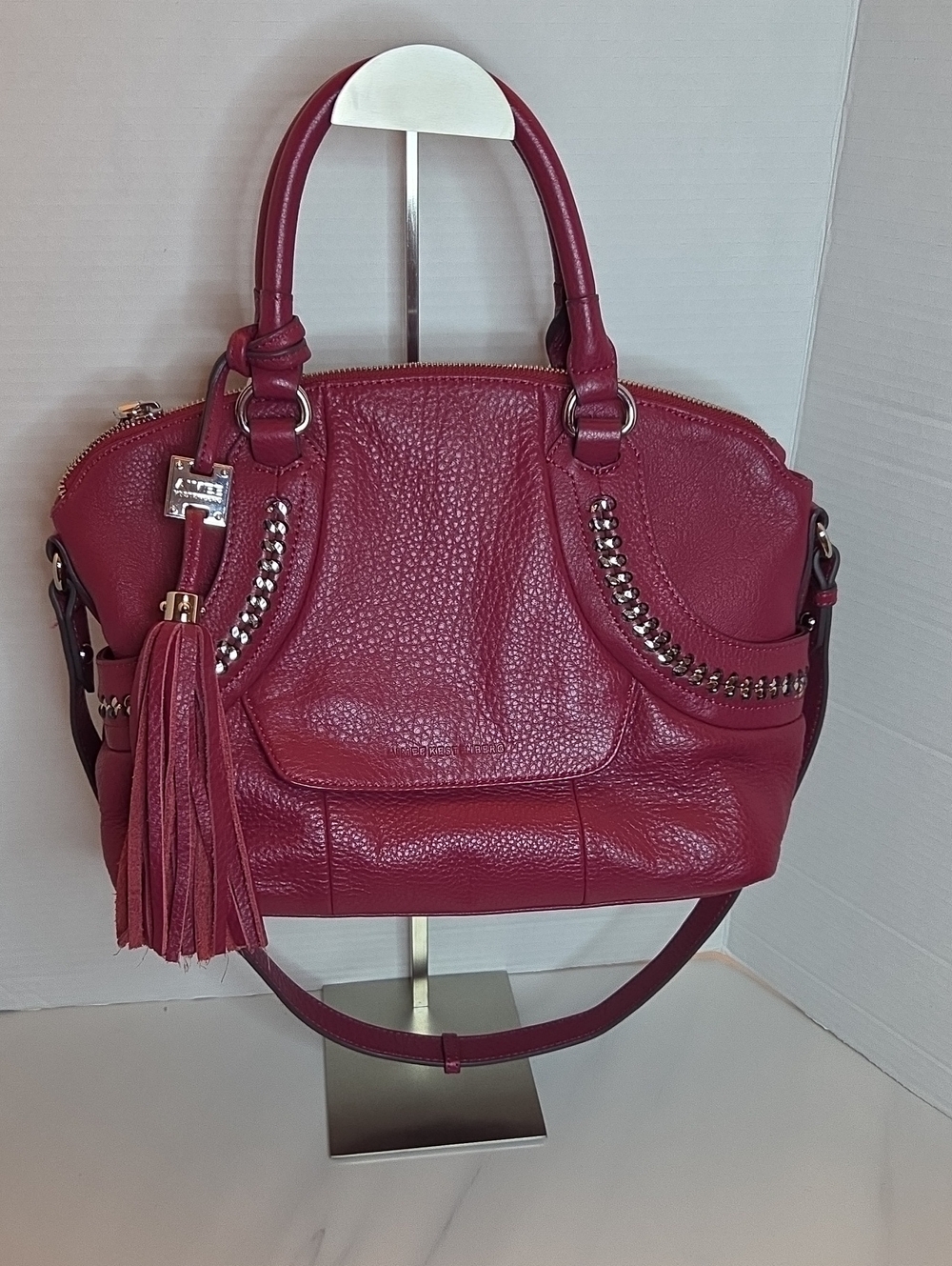 Aimee Kestenberg Wine Red Leather Tassel Satchel